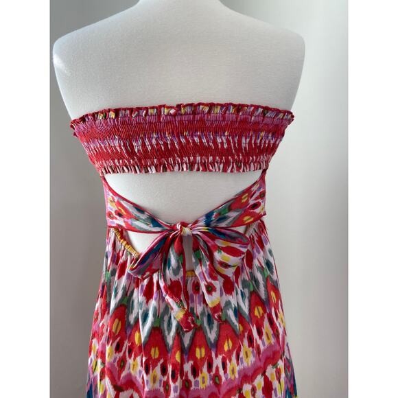 Boho Beachy Strapless Smocked Babydoll Maxi Dress Size L Whimsical Resort Wear - Picture 10 of 10
